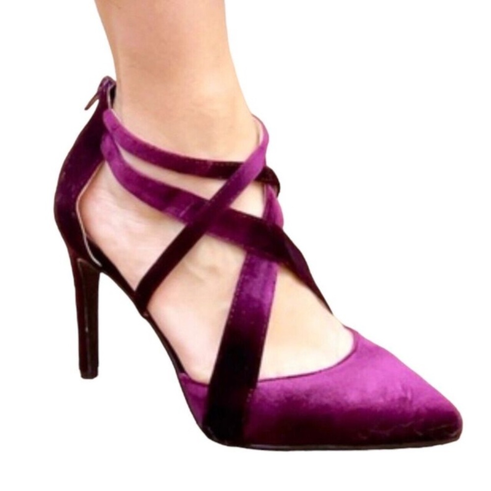 Nine West Strappy Zamiao Purple Wine Velvet Heels